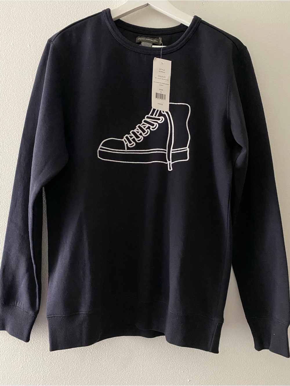 French Connection Men’s Navy Crewneck Sweatshirt with White Sneaker Outline